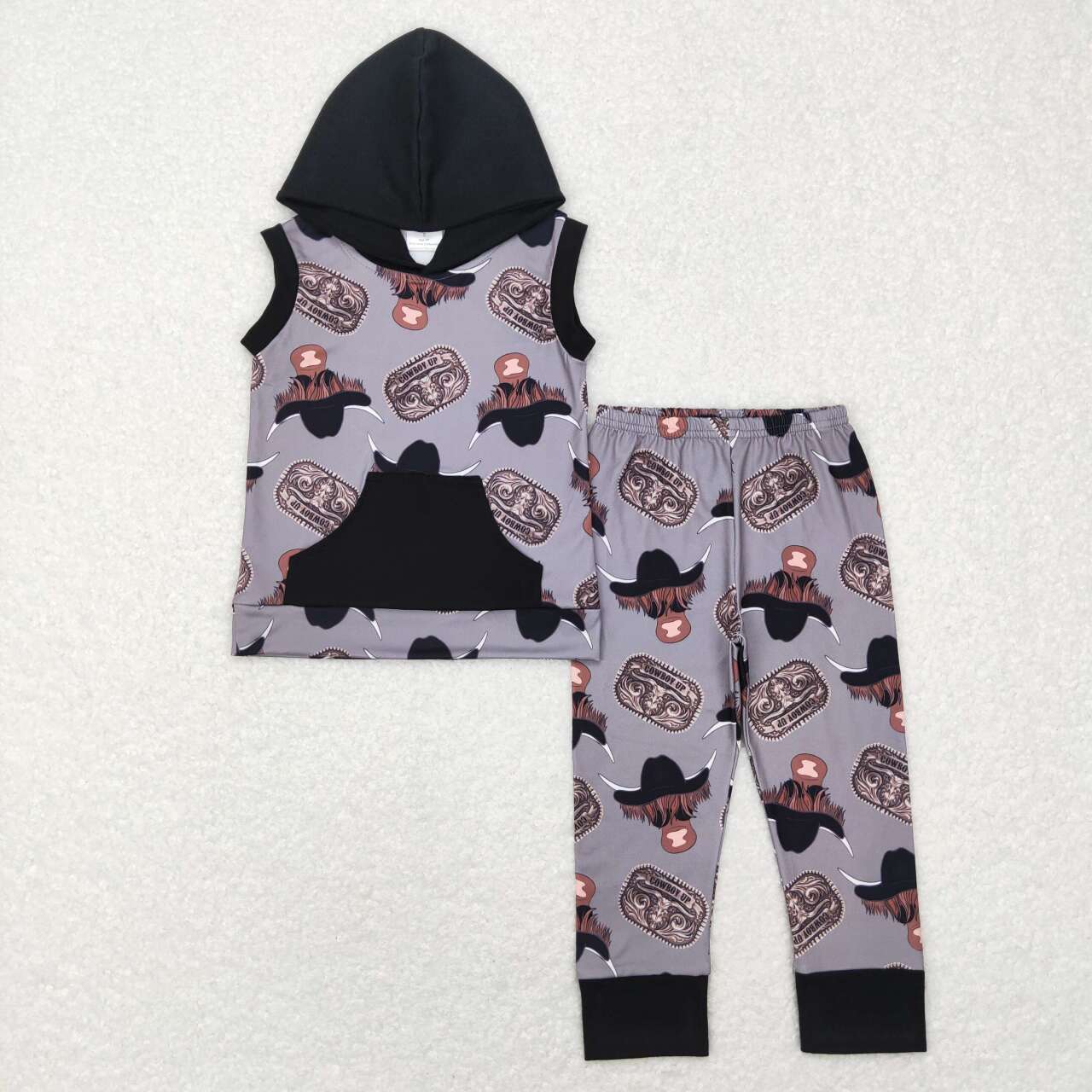 BSPO0069 Boys Alpine Gray Hooded Pocket Sleeveless Pants Suit