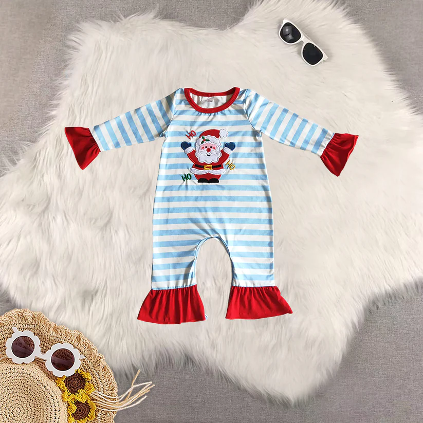 Match Embroidered Santa Claus Stripe Long Sleeve Trousers Romper D 5.26
