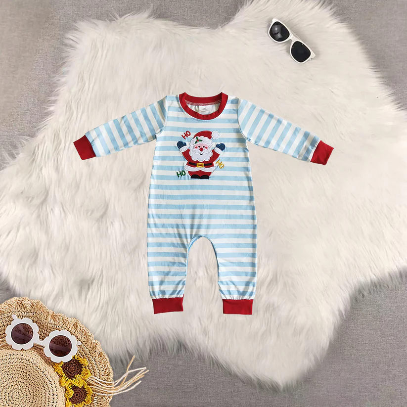 Match Embroidered Santa Claus Stripe Long Sleeve Trousers Romper D 5.26