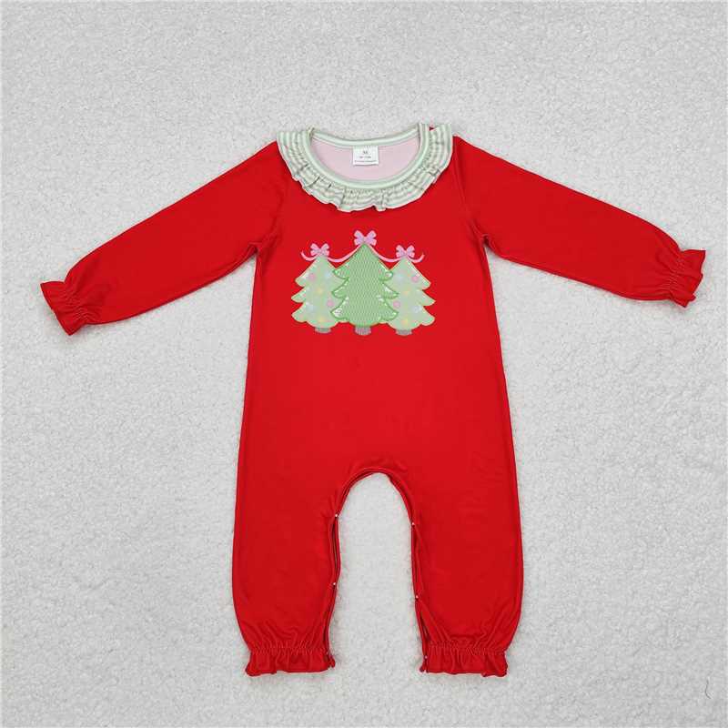 Sibling Kids Boys Girls Red Christmas Tree Rompers Clothing Sets