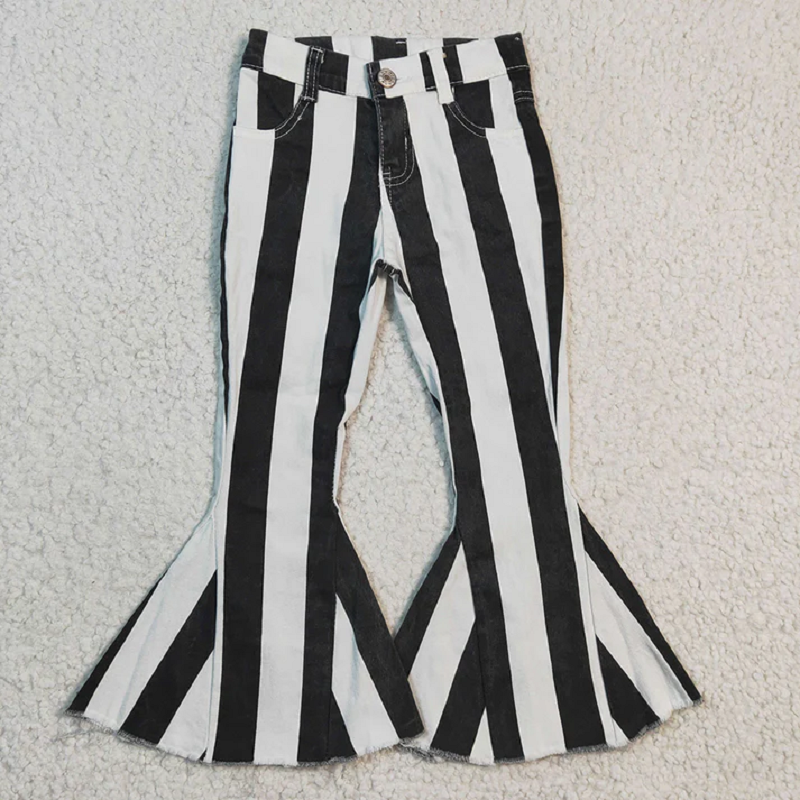 Match 7 Colors Stripes Denim Bell Bottom Jeans Girls Pants Sisters Wear D 6.17