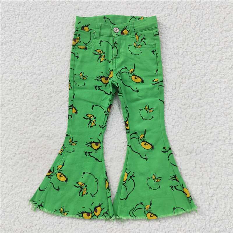 Family Sibling Christmas Green Frog Face Denim Bell Pants D 927