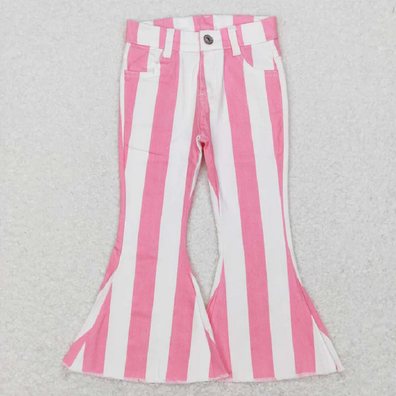 Match 7 Colors Stripes Denim Bell Bottom Jeans Girls Pants Sisters Wear D 6.17