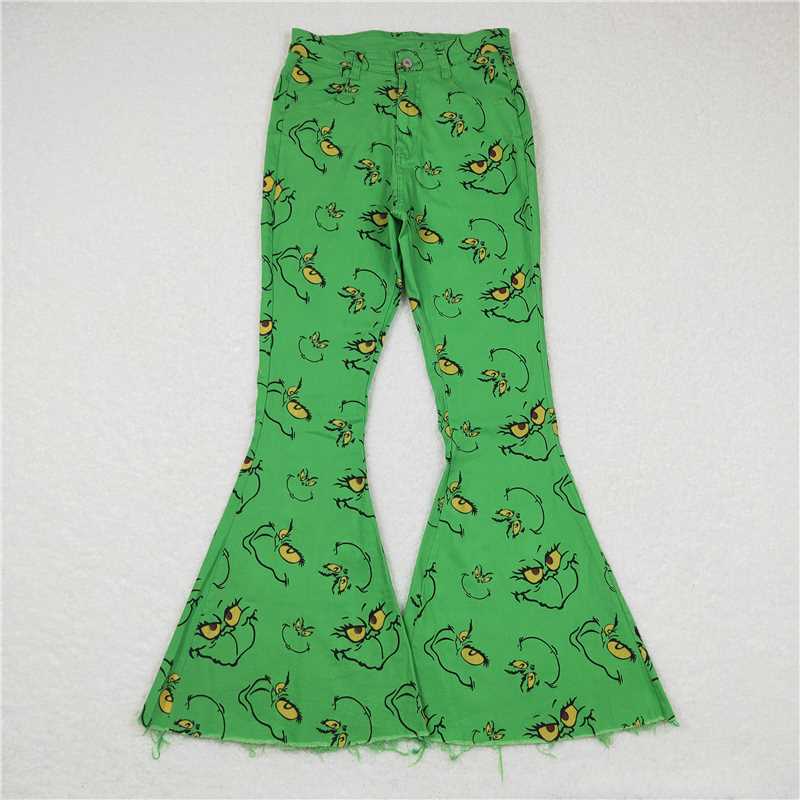 Family Sibling Christmas Green Frog Face Denim Bell Pants D 927