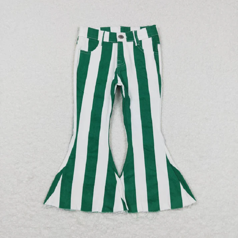 Match 7 Colors Stripes Denim Bell Bottom Jeans Girls Pants Sisters Wear D 6.17