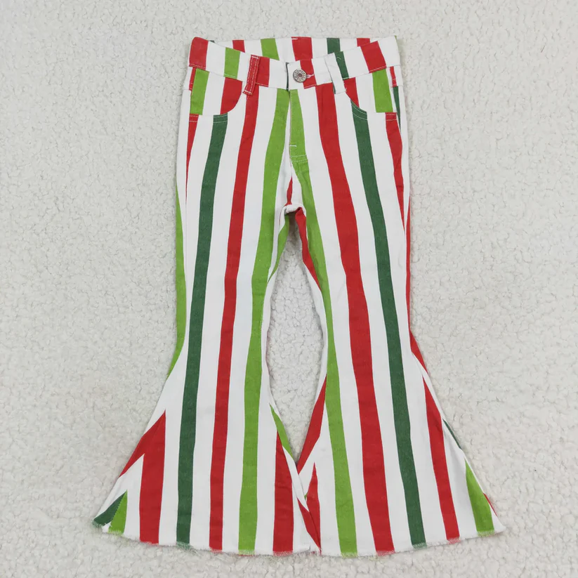 Sibling Baby Girls Colorful Stripes Bell Bottom Denim Jeans Pants D 927