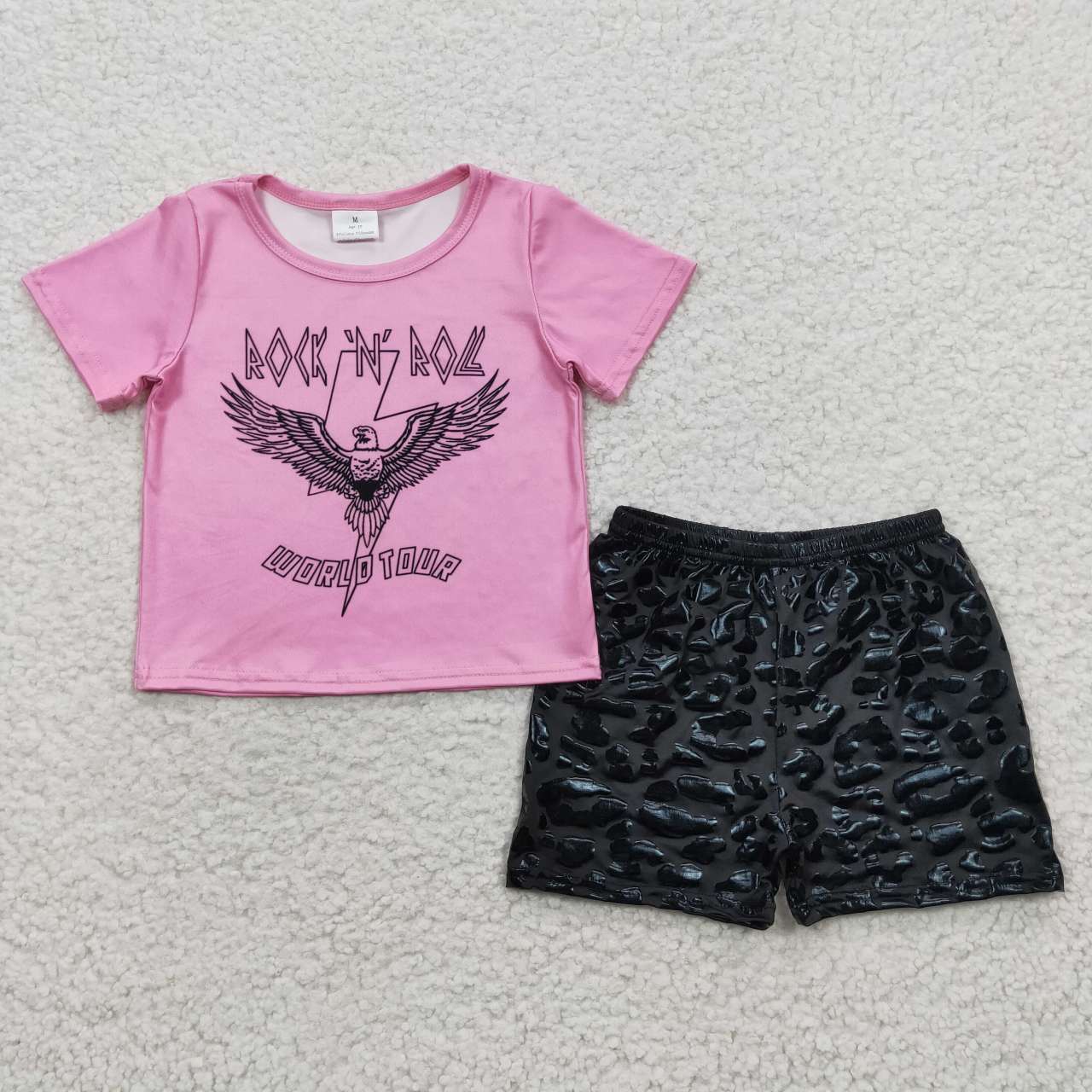 GSSO0316 WORLD Eagle Pink Short Sleeve Black Shorts Set