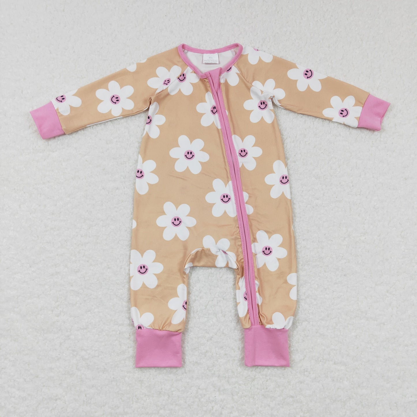 LR0732 Floral Yellow Pink Zip Long Sleeve Jumpsuit