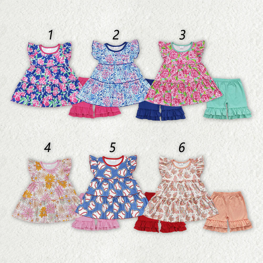 Match Baby Girls Flowers Tunic Shorts Summer Clothes Sets