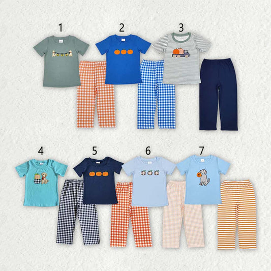 Sibling Baby Boys Dogs Pumpkin Tops Pants Outfits Clothes Sets  D 6.26