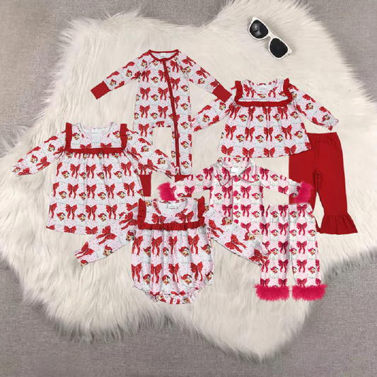 Sibling baby girls clothes Christmas red long Sleeve pants sets and dress and rompers D 6.25