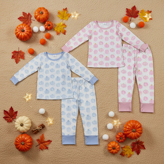Sibling Boys Baby Girls Bamboo Pumpkins Top Pants Pajamas Outfits