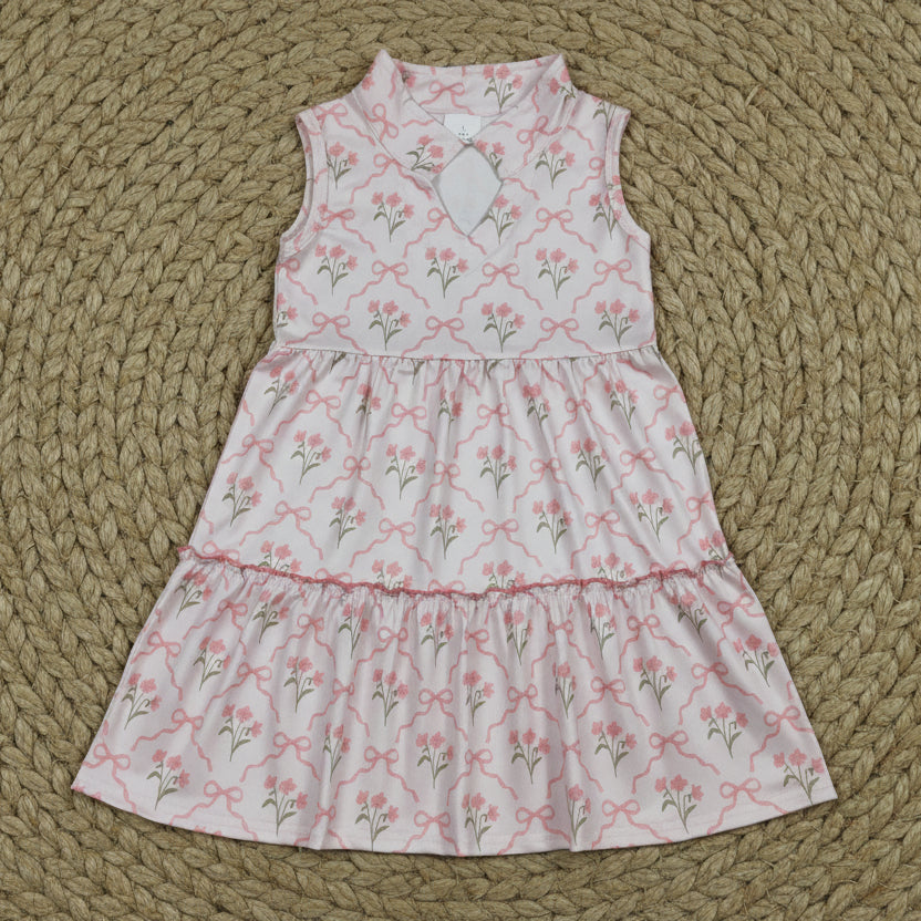 sleeveless rosebud ribbons tiered dress