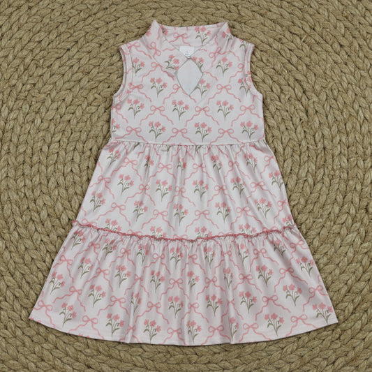sleeveless rosebud ribbons tiered dress