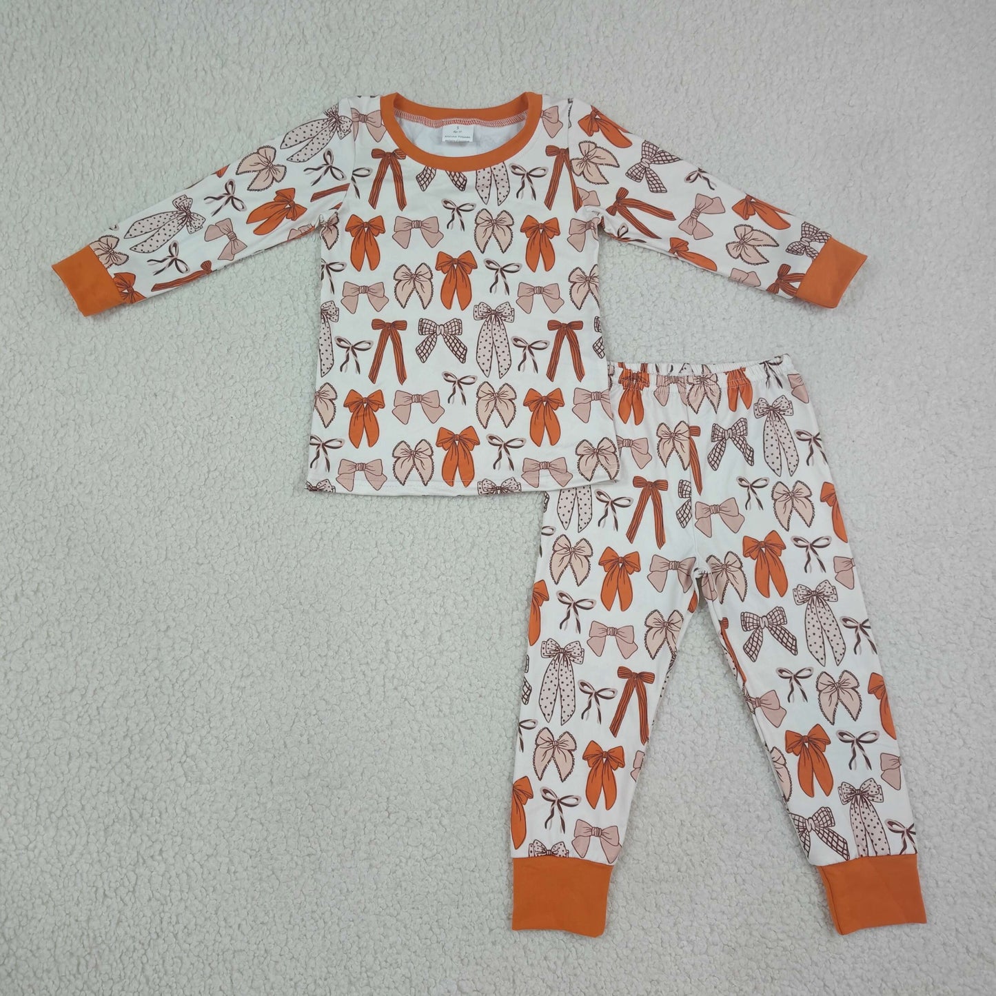 fall orange coquette bow two pieces girl pajamas