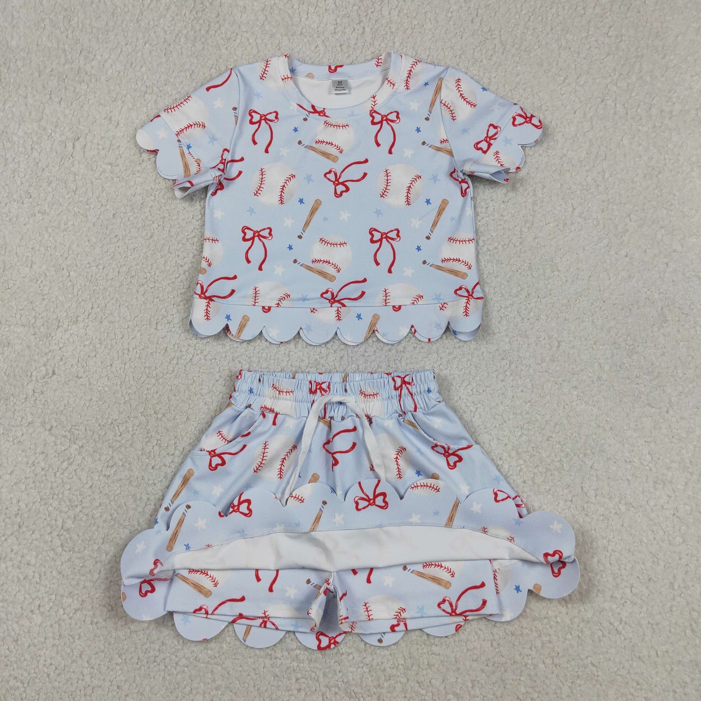 bow and baseball scallop athletic skort outfit girls clothes