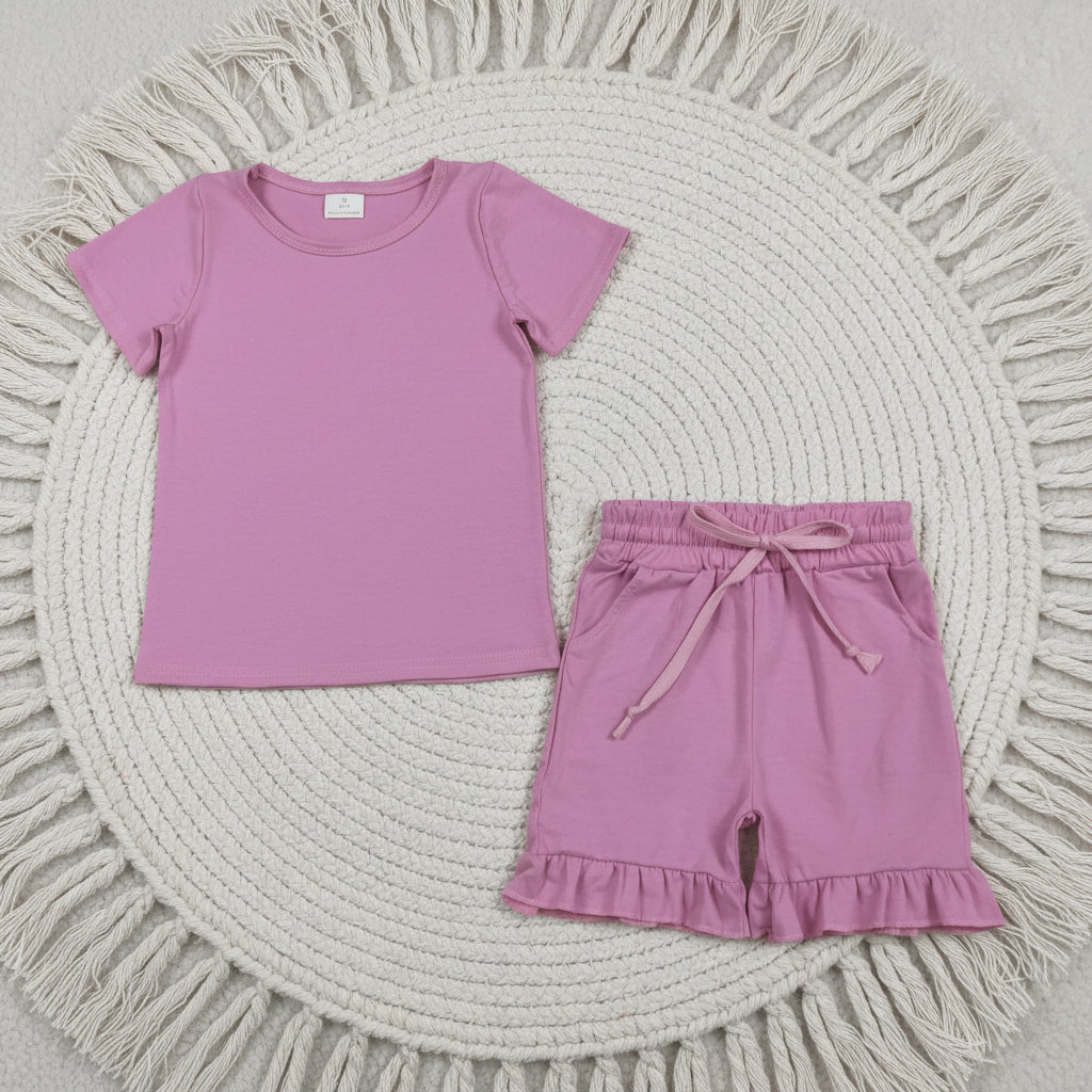 cotton lavender ruffle shorts set summer girl clothing