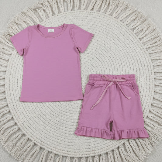 cotton lavender ruffle shorts set summer girl clothing