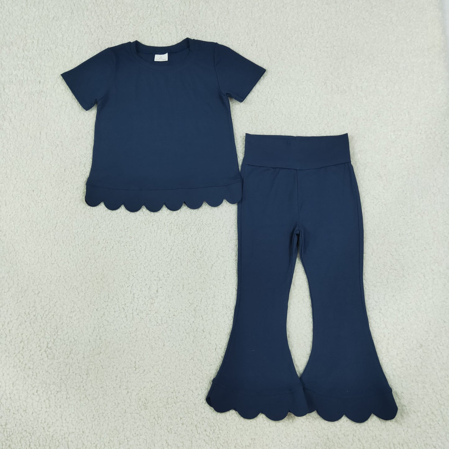 solid navy blue scallop girls outfit pants set