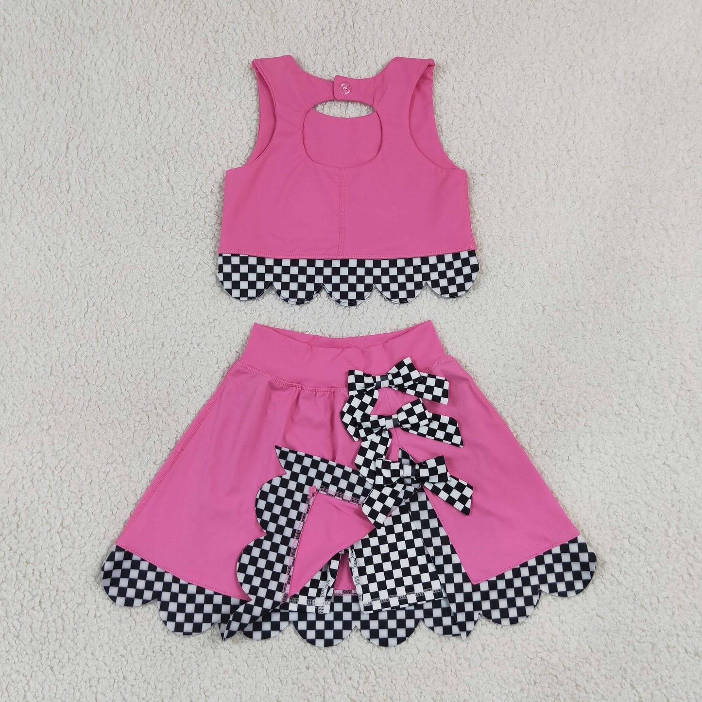 hot pink with black checkered scallop athletic skort outfit girls clothes