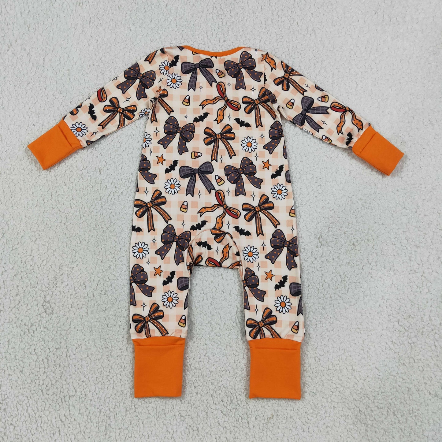 LR3161 orange halloween bow zipper sleeper baby clothing