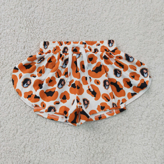 SS0816 kids team go vols orange leopard athletic butterfly shorts