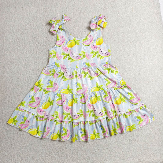 strap watermelon and lemon twirl dress