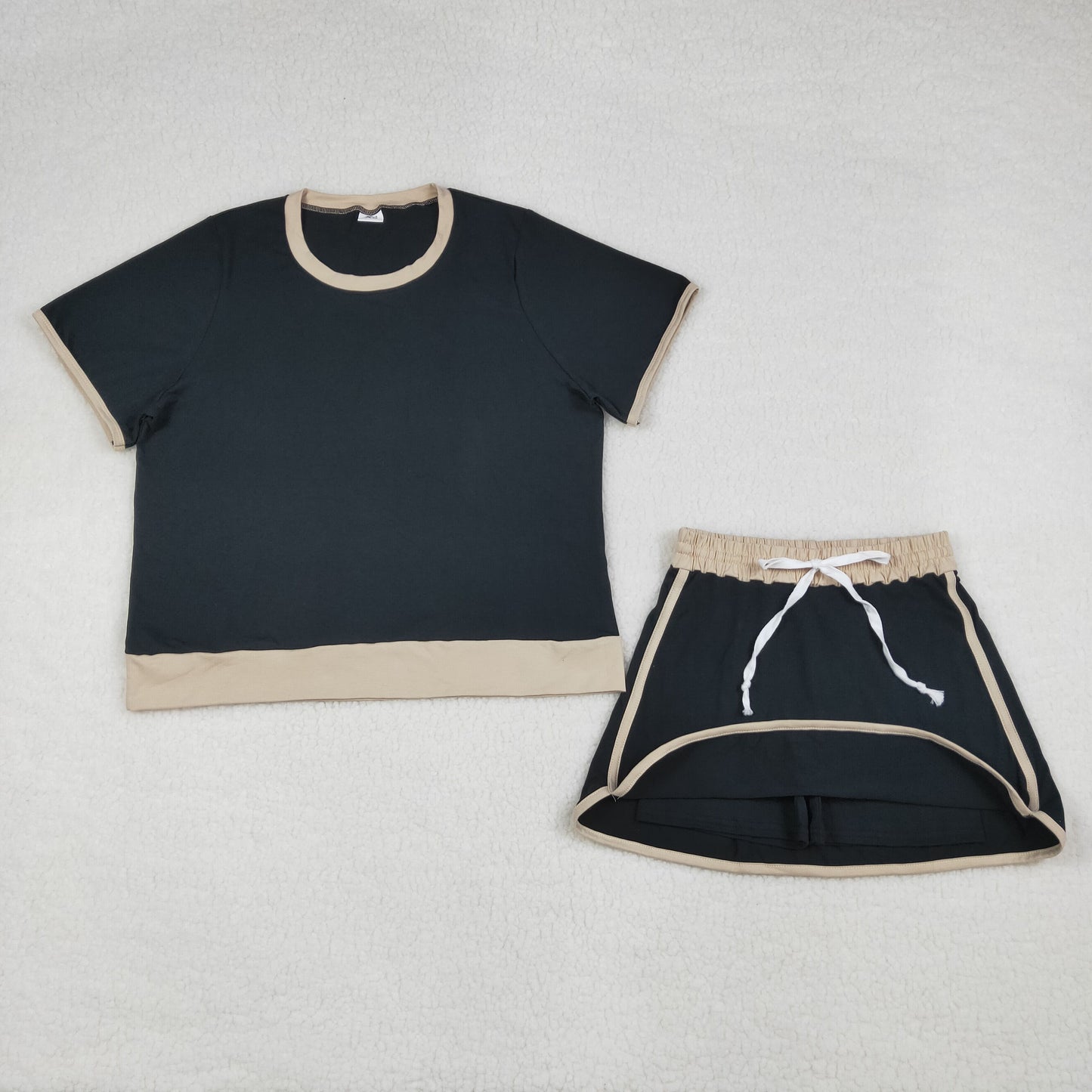adult clothes women solid black gold cotton skort set