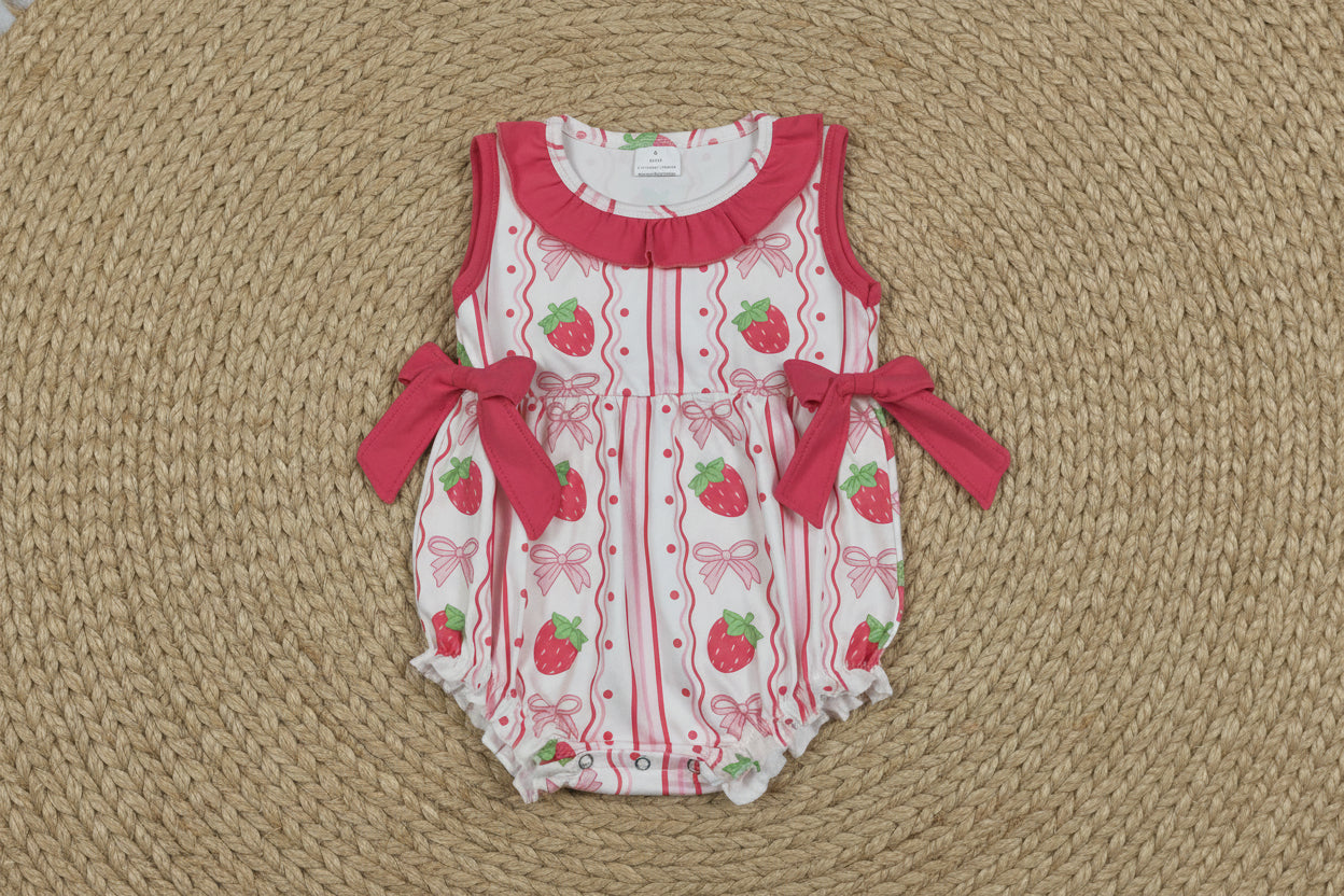 SR4011 sleeveless strawberry romper baby girl clothes