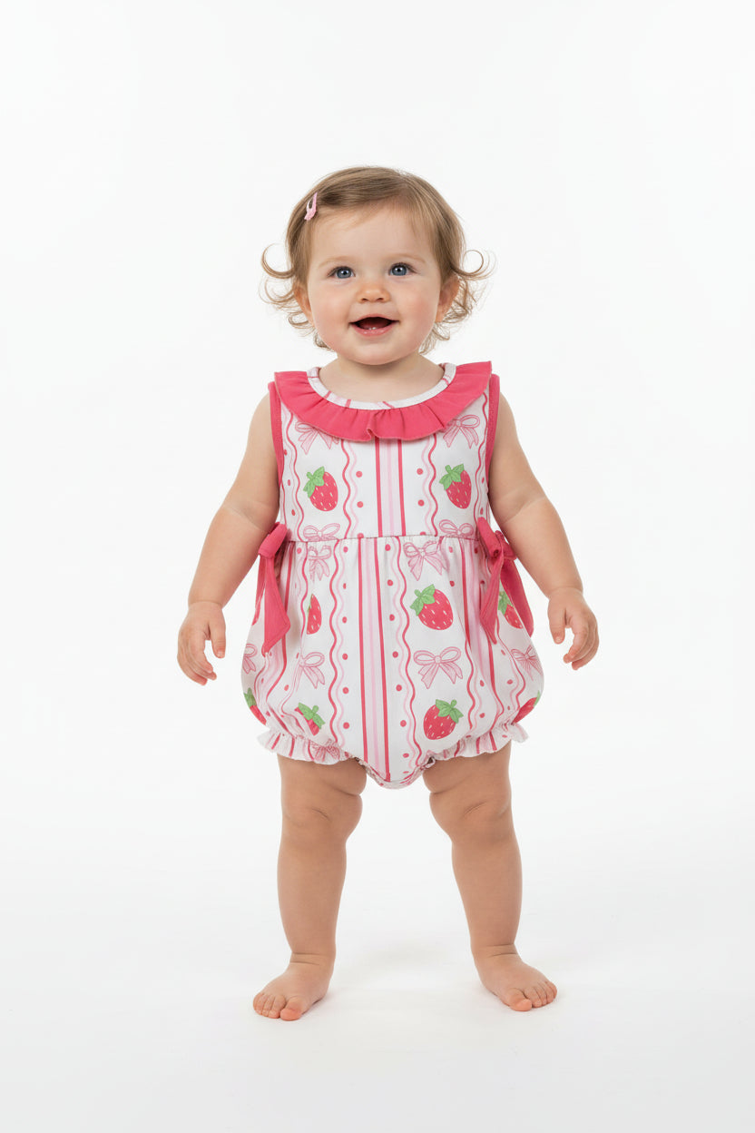 SR4011 sleeveless strawberry romper baby girl clothes