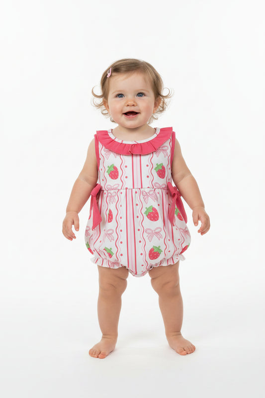 SR4011 sleeveless strawberry romper baby girl clothes