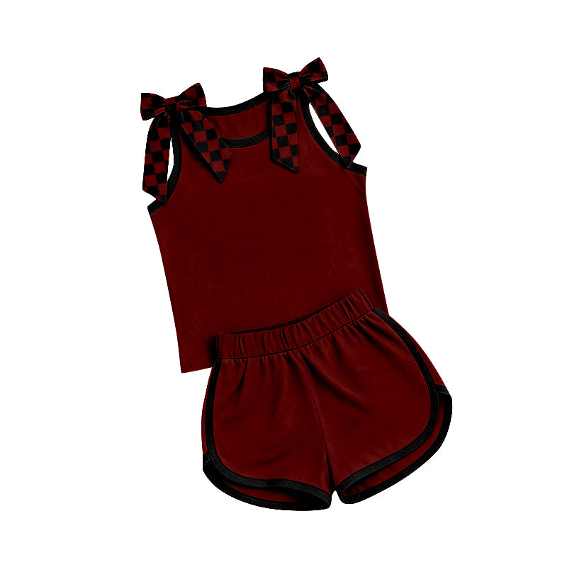 Custom order MOQ 3 Maroon and Black shorts set