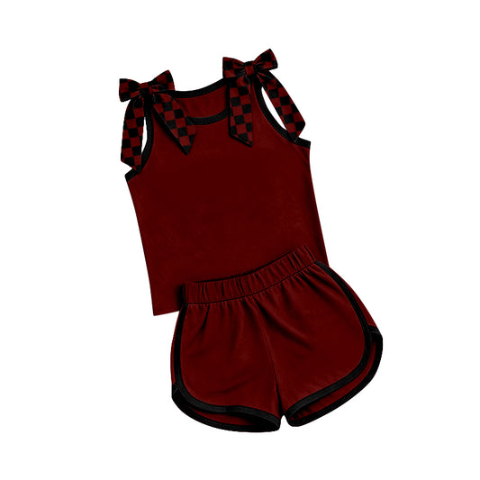 Custom order MOQ 3 Maroon and Black shorts set