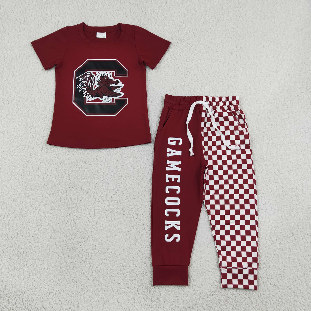 digital print Gamecocks maroon check kids outfit