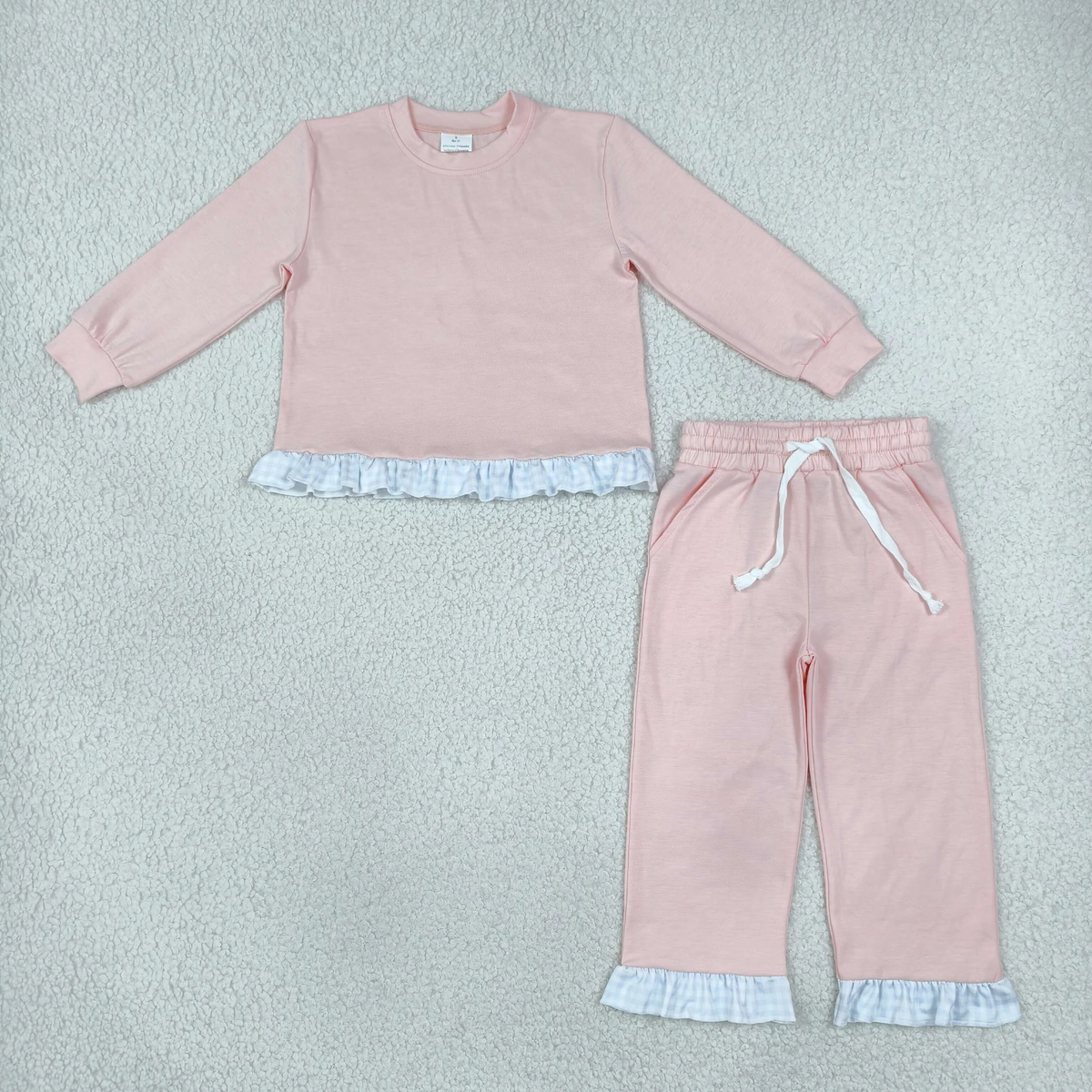 Matching girls solid long sleeve ruffle clothing cotton