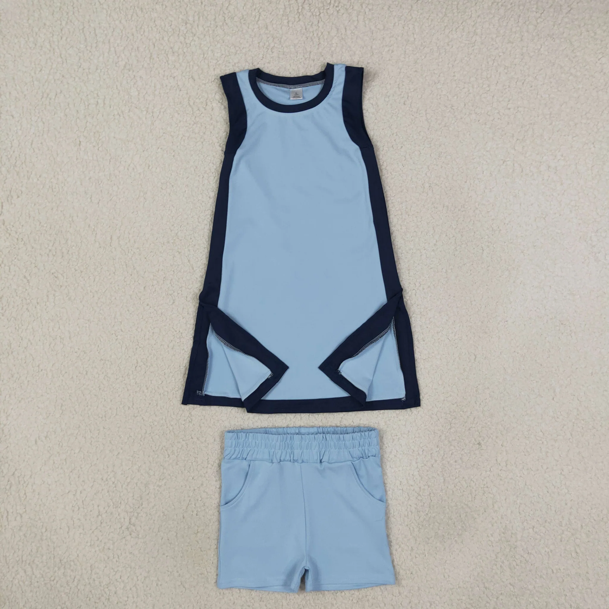 GSSO3847 girls blue navy sleeveless shorts outfits yoga