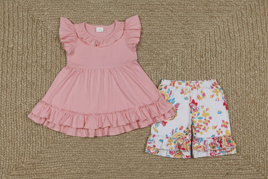 ruffle pink tunic shorts set summer toddler girl clothing