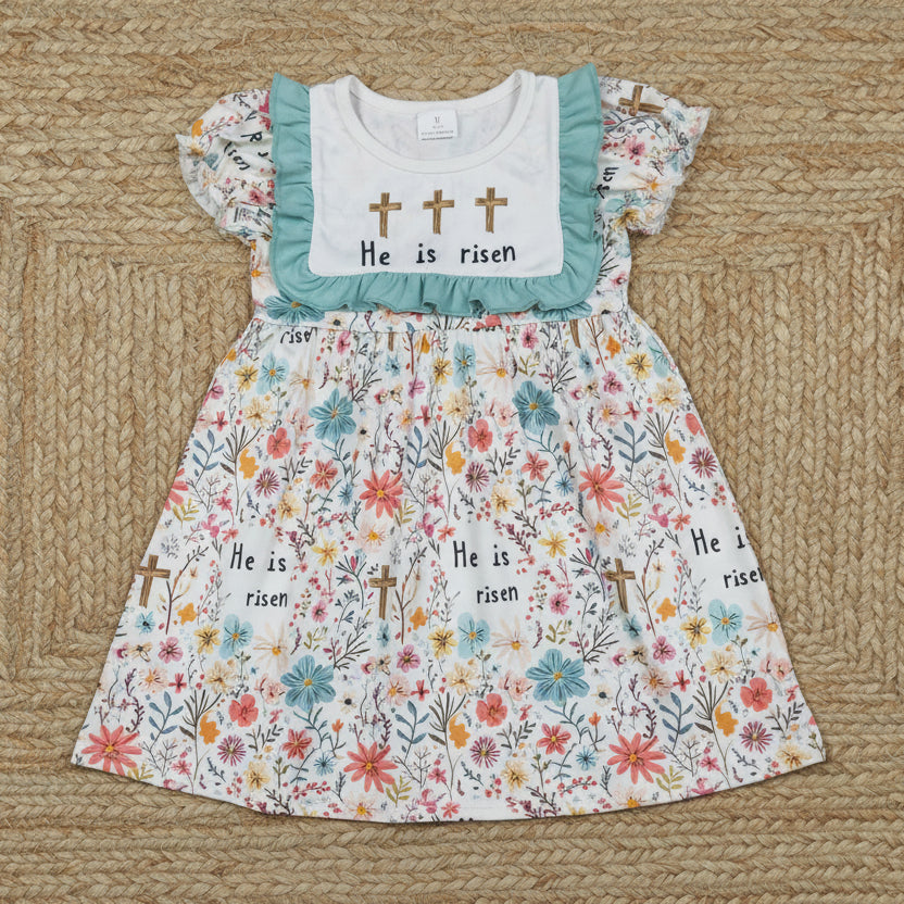 he is risen floral dress kids easter dresses