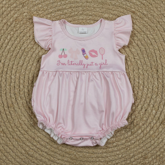SR3825 i'm literally just a girl ruffle bubble romper baby girl clothes