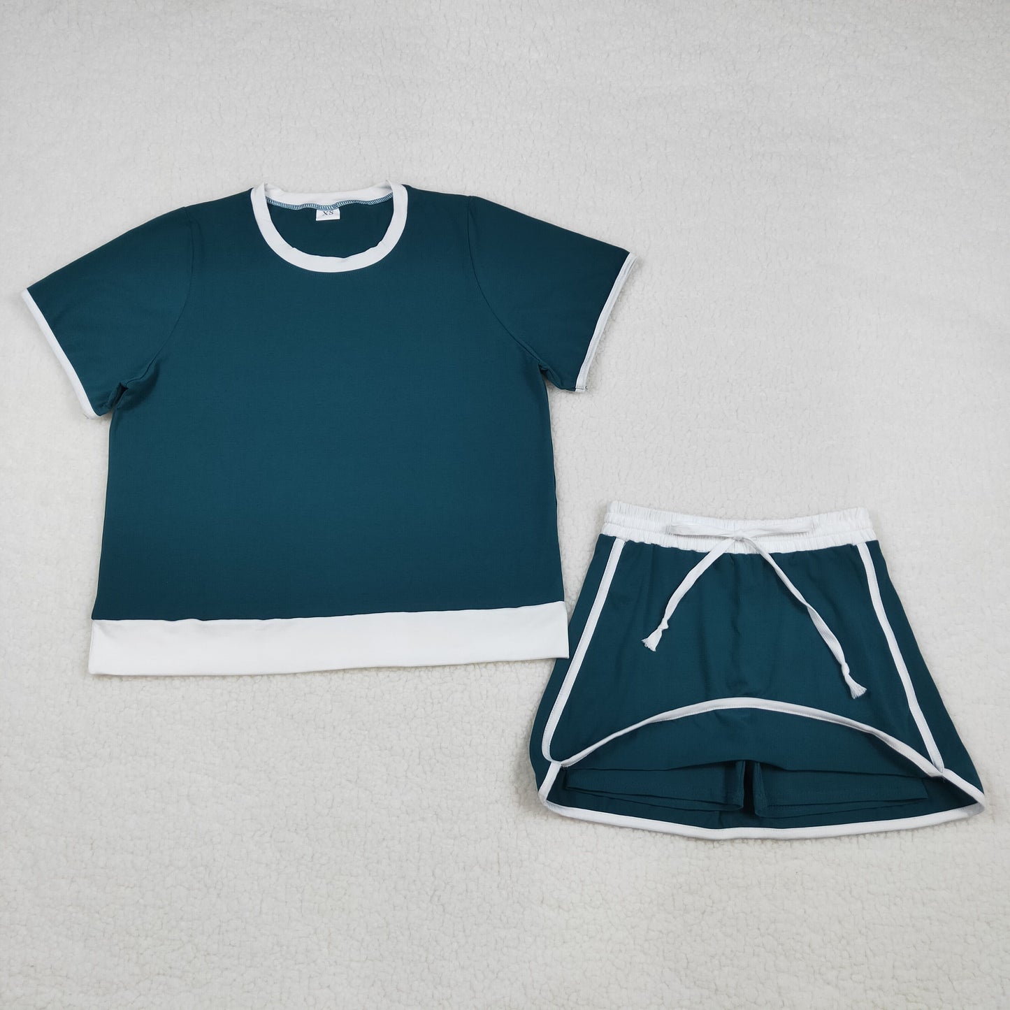 adult clothes women solid deep teal cotton skort set