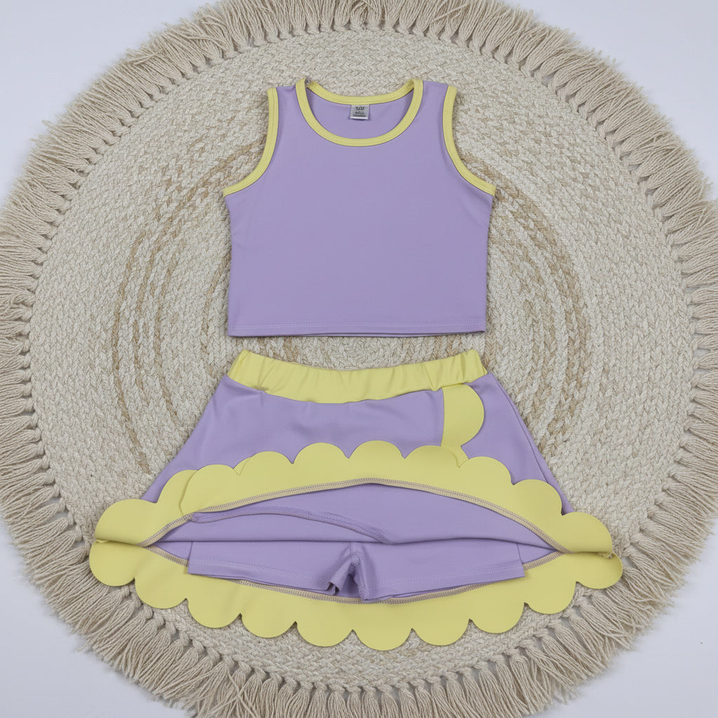 solid lavender yellow scallop athletic skort outfit girls clothes
