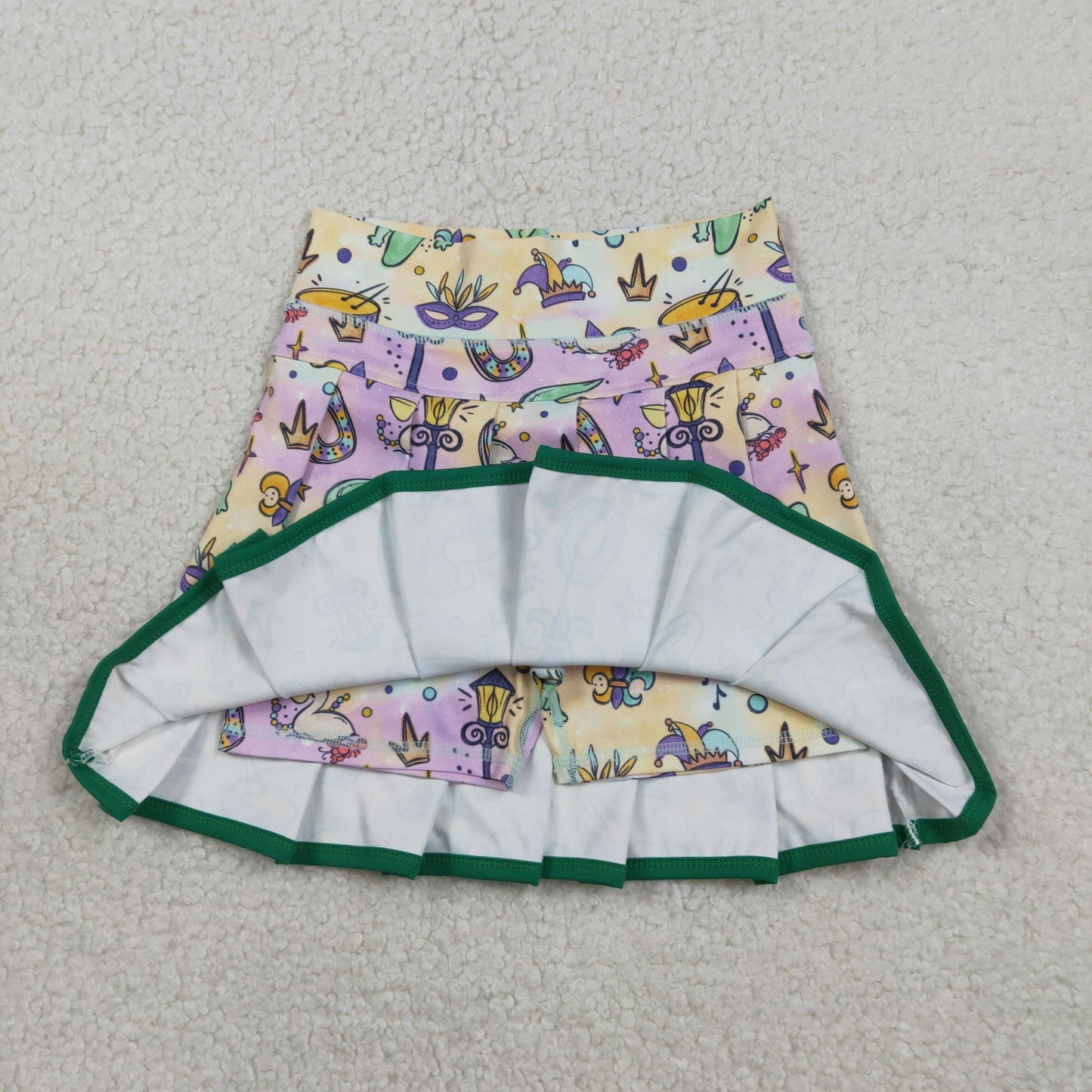 Yellow Purple Print Girl Pleated Cheer Skirts