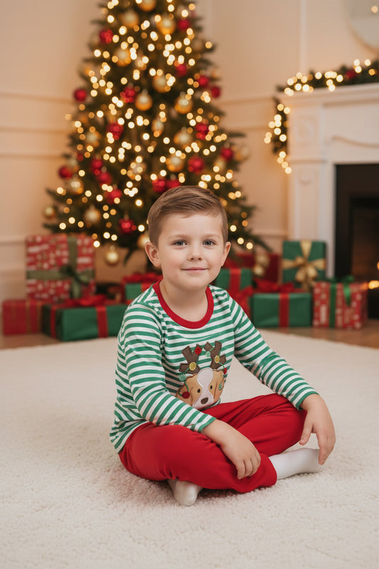 BLP1502 embroidered antlers bean dog pants set Christmas boy outfit