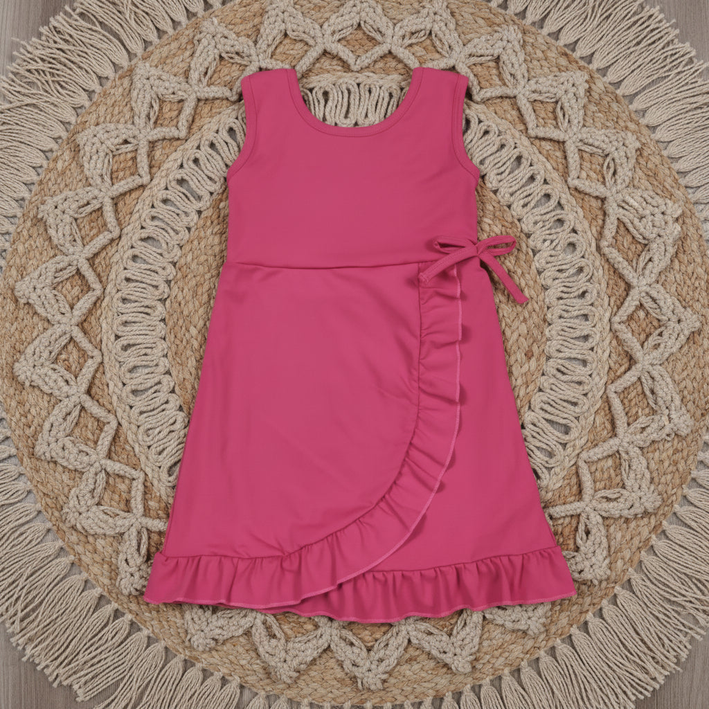 solid hot pink ruffle athletic dress