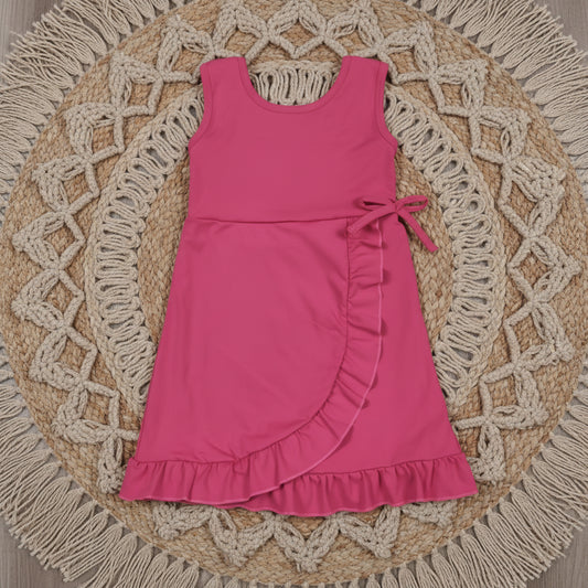 solid hot pink ruffle athletic dress