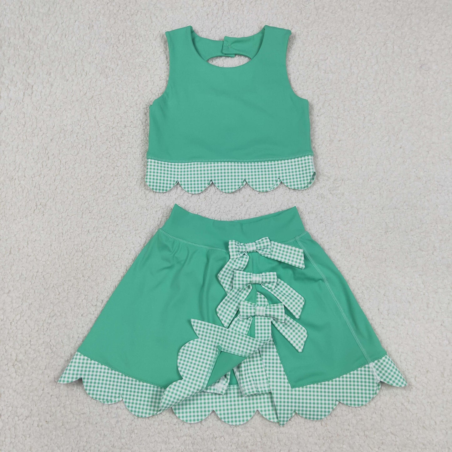 green athletic scallop skort set