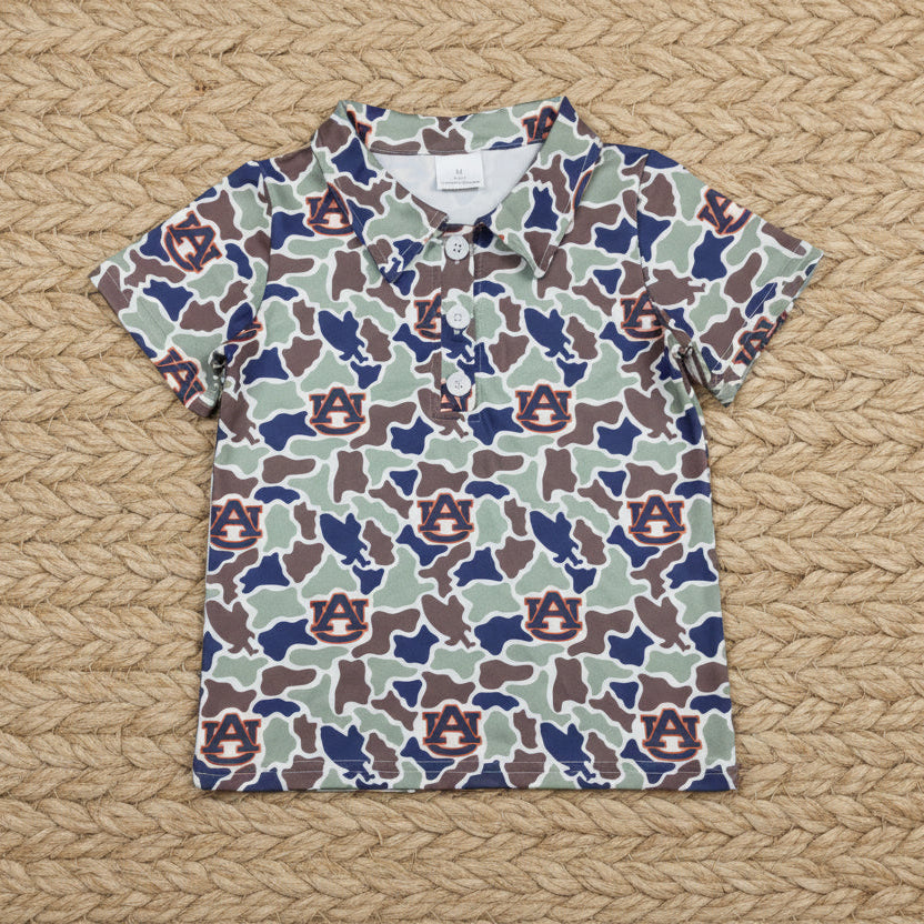 navy orange camo team button polo t-shirt boy clothing