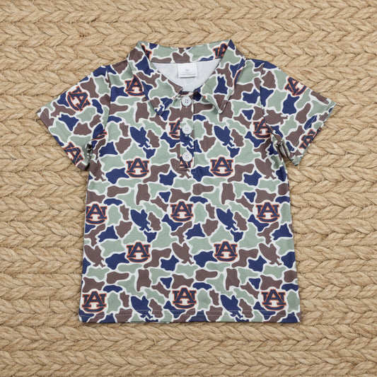 navy orange camo team button polo t-shirt boy clothing