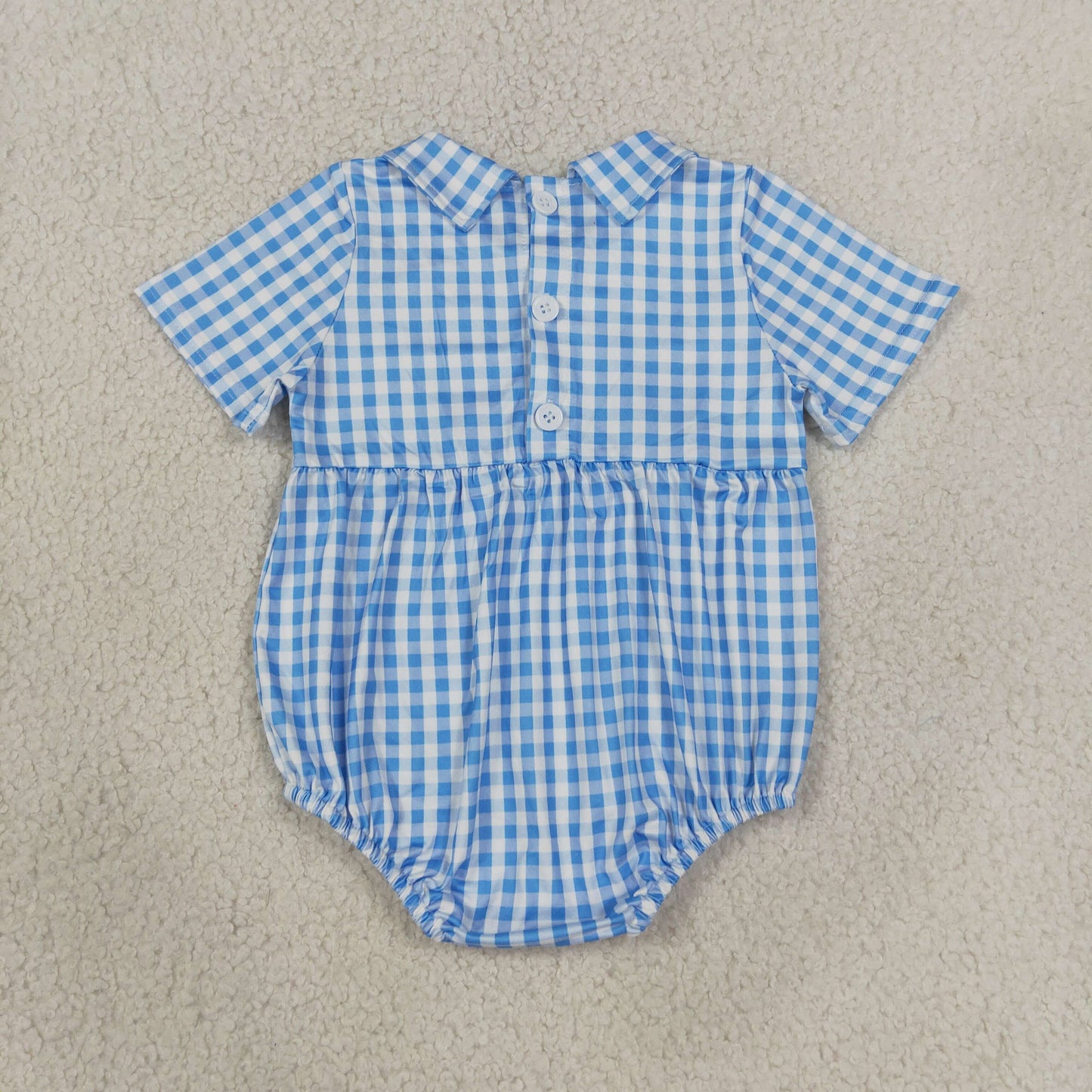 blue gingham baby brother smock bubble boy romper