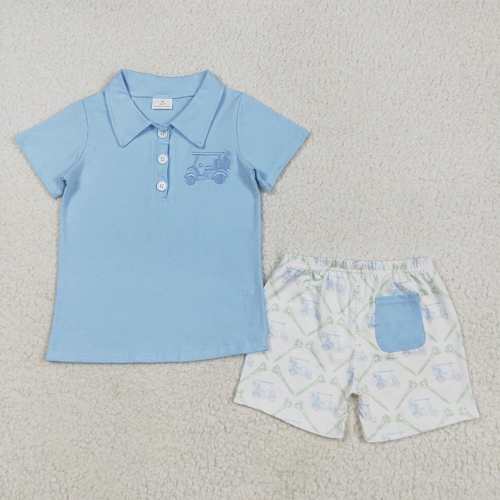 BSSO1494 Baby Boys Blue Short Sleeves Button Golf Top Pocket Short Set  D 4.16